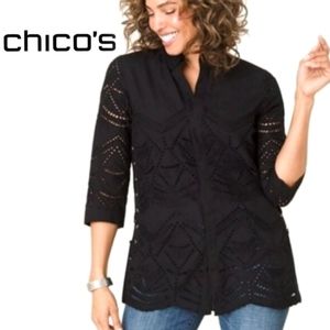 New Lace-Up Eyelet Button Front Top